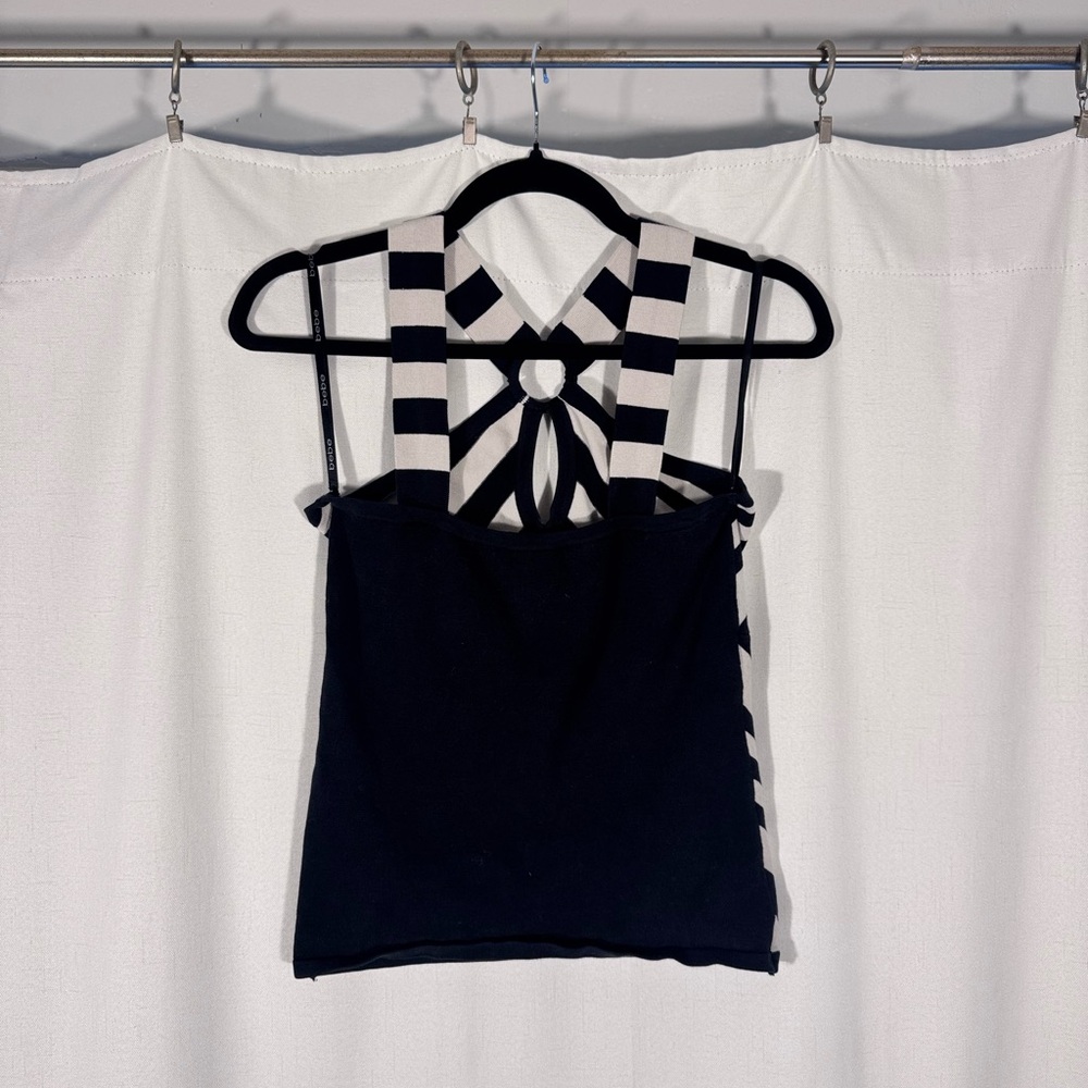 Bebe Black and White Cross Front Keyhole Top - Picture 3 of 6